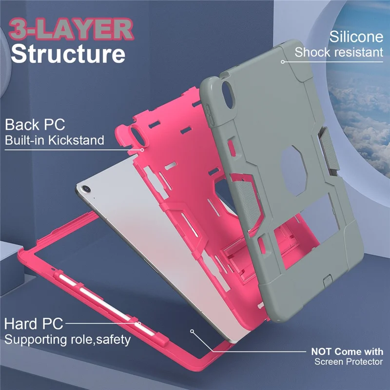 For iPad Air 13 (2026) / (2025) / (2024) Case Robot Style Silicone + PC Tablet Cover with Kickstand - Grey / Rose