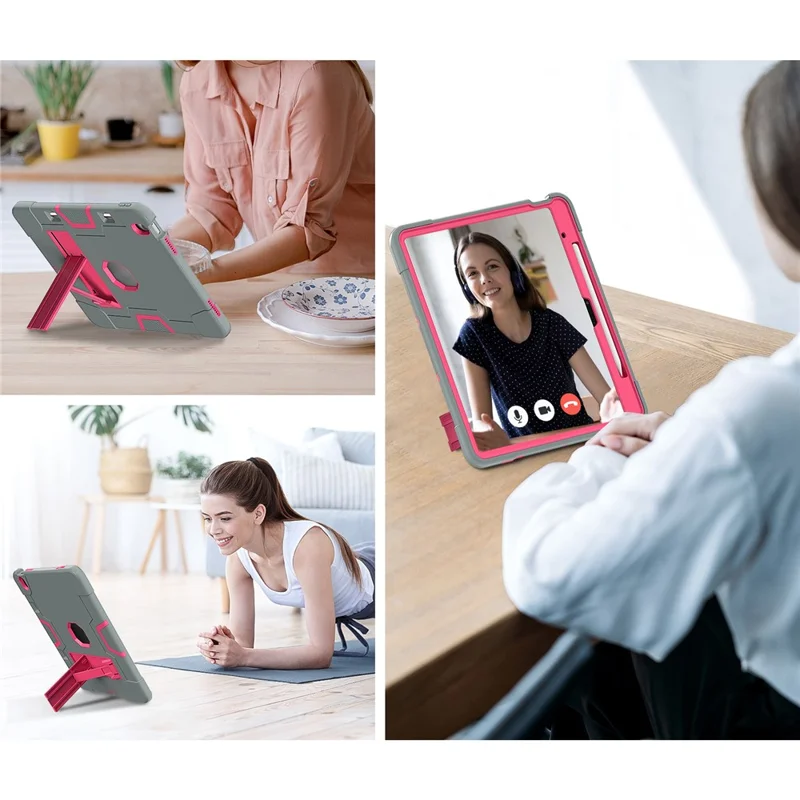 For iPad Air 13 (2026) / (2025) / (2024) Case Robot Style Silicone + PC Tablet Cover with Kickstand - Grey / Rose