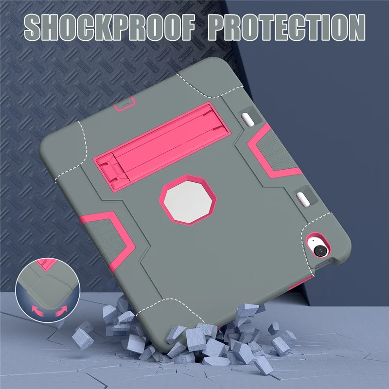 For iPad Air 13 (2026) / (2025) / (2024) Case Robot Style Silicone + PC Tablet Cover with Kickstand - Grey / Rose