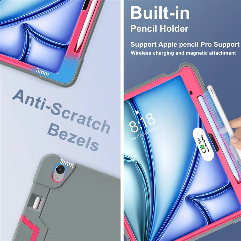 For iPad Air 13 (2026) / (2025) / (2024) Case Robot Style Silicone + PC Tablet Cover with Kickstand - Grey / Rose