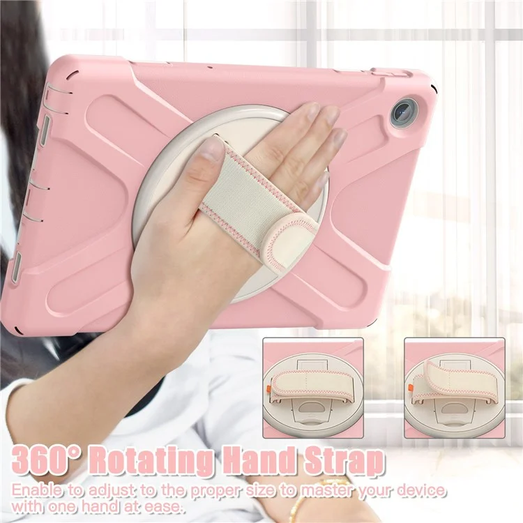 Pour Lenovo Tab M10 Plus (3e génération) / Xiaoxin Pad 2022 10,6 pouces TB-125F / 128F Étui de tablette pivotant à 360 degrés avec poignée anti-chute en PC + Housse de support en silicone - Rose cerisier