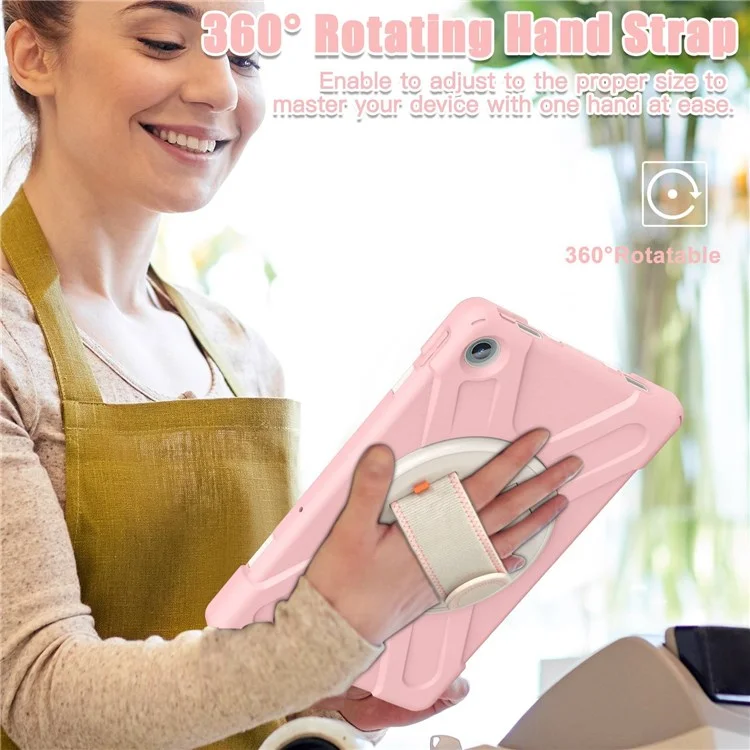 Pour Lenovo Tab M10 Plus (3e génération) / Xiaoxin Pad 2022 10,6 pouces TB-125F / 128F Étui de tablette pivotant à 360 degrés avec poignée anti-chute en PC + Housse de support en silicone - Rose cerisier