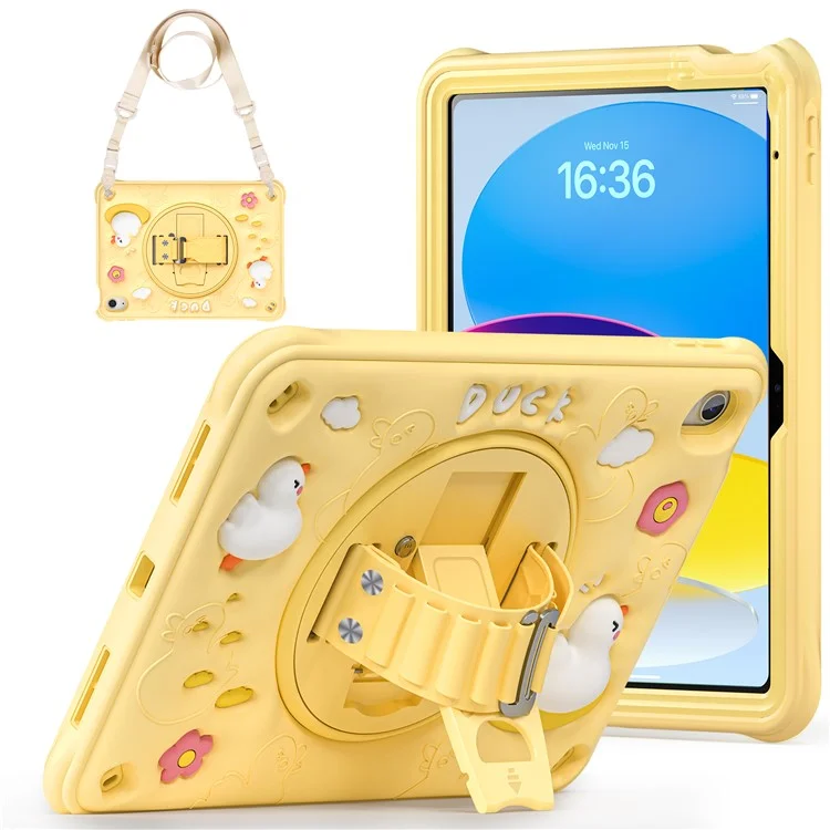 Para Ipad 10.9 (2022) Case Com Pulseira de Ombro Pato de Pato Strapalha de Mão Pc+silicone+tampa de Tpu