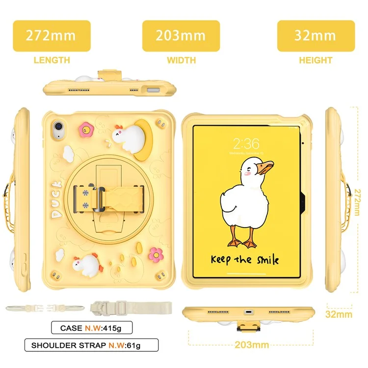 Para Ipad 10.9 (2022) Case Com Pulseira de Ombro Pato de Pato Strapalha de Mão Pc+silicone+tampa de Tpu
