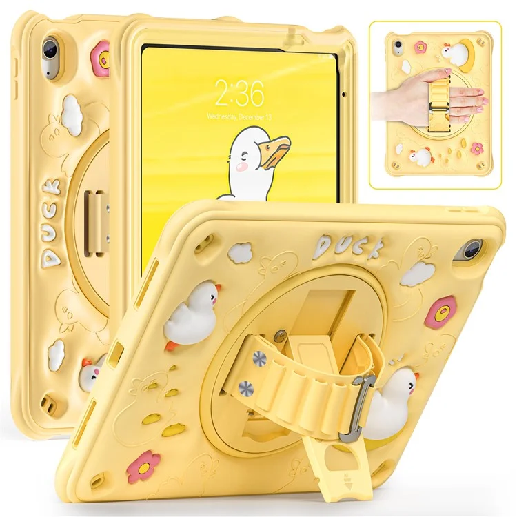 Für iPad 10.9 (2022) Hülle Entenmuster Handschlaufe Ständer PC+Silikon+TPU Tablet-Cover