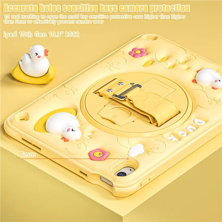 Für iPad 10.9 (2022) Hülle Entenmuster Handschlaufe Ständer PC+Silikon+TPU Tablet-Cover