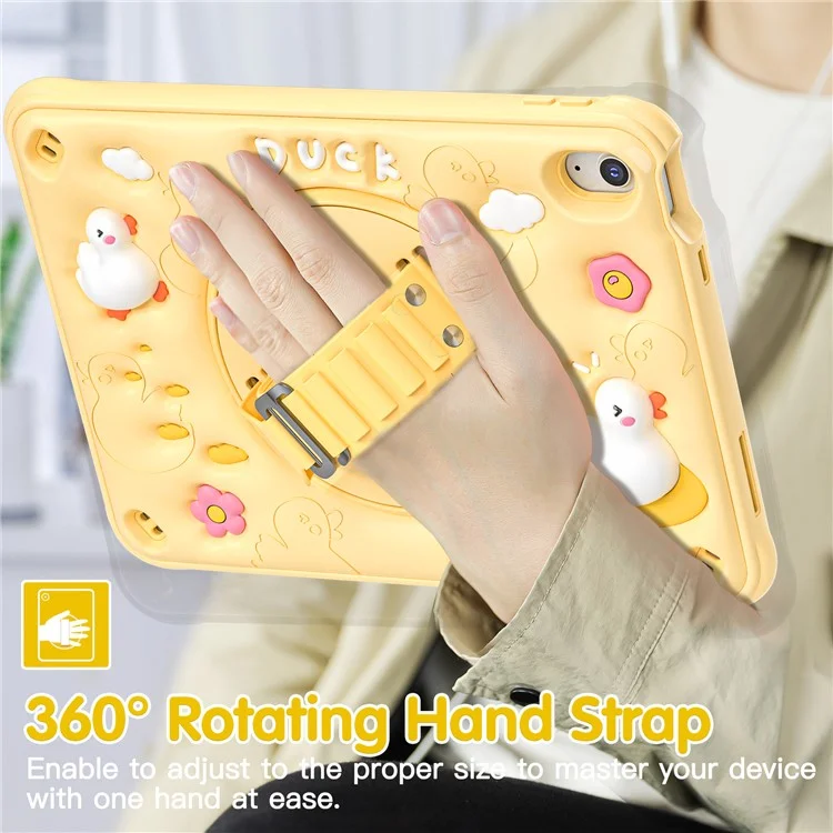 Für iPad 10.9 (2022) Hülle Entenmuster Handschlaufe Ständer PC+Silikon+TPU Tablet-Cover