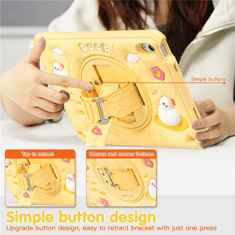 Für iPad 10.9 (2022) Hülle Entenmuster Handschlaufe Ständer PC+Silikon+TPU Tablet-Cover