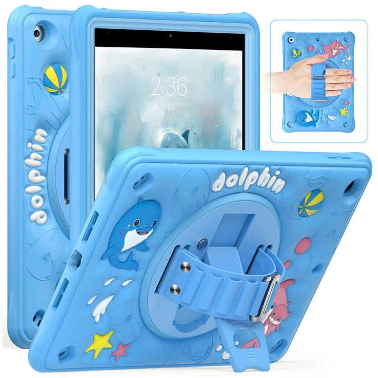 For iPad 10.2 (2021) / (2020) / (2019) Case Cute Dolphin Kickstand PC+Silicone+TPU Tablet Cover