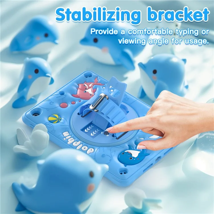 For iPad 10.2 (2021) / (2020) / (2019) Case Cute Dolphin Kickstand PC+Silicone+TPU Tablet Cover