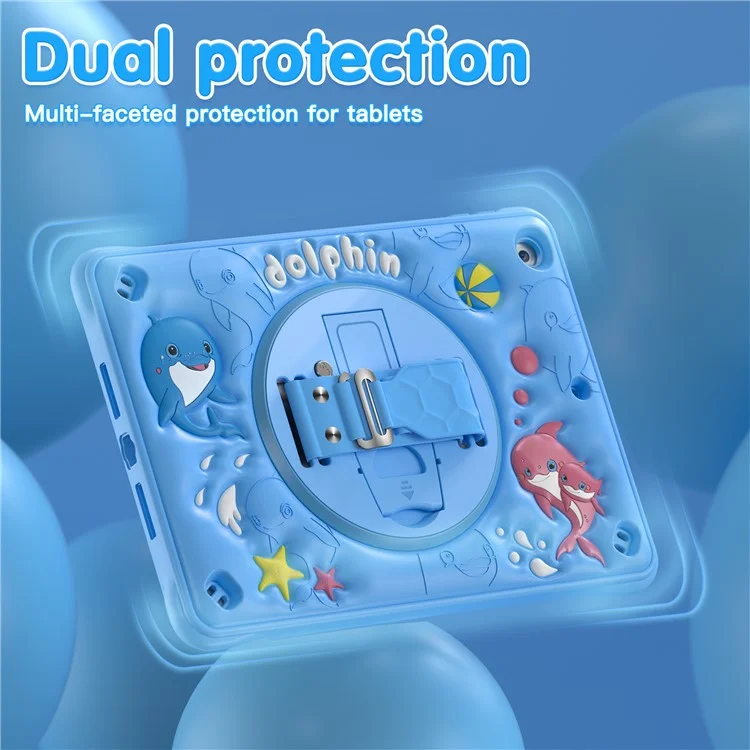 For iPad 10.2 (2021) / (2020) / (2019) Case Cute Dolphin Kickstand PC+Silicone+TPU Tablet Cover