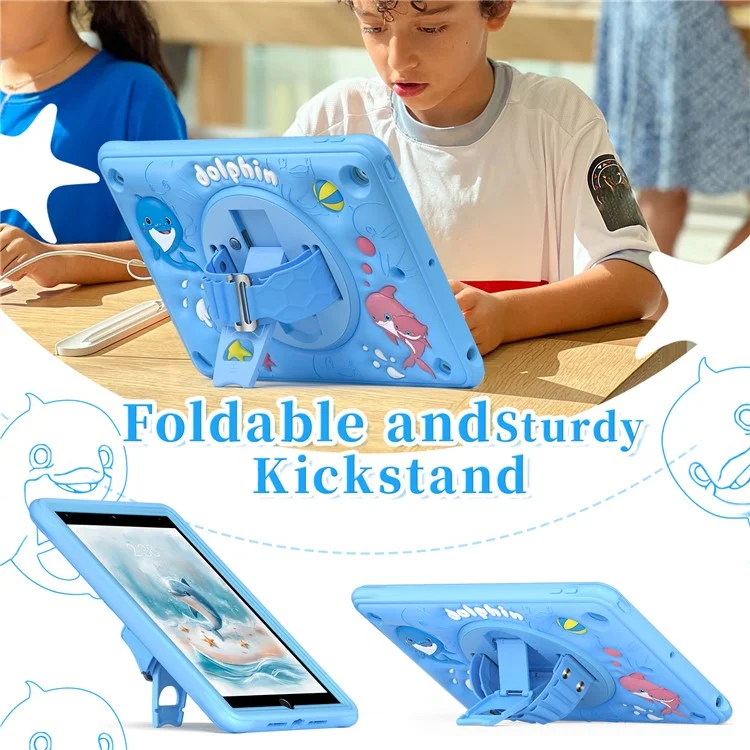 For iPad 10.2 (2021) / (2020) / (2019) Case Cute Dolphin Kickstand PC+Silicone+TPU Tablet Cover