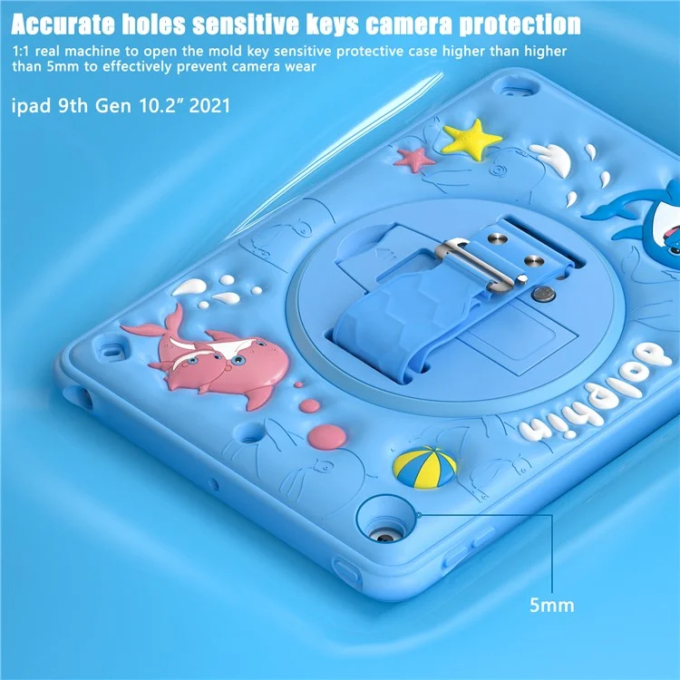 For iPad 10.2 (2021) / (2020) / (2019) Case Cute Dolphin Kickstand PC+Silicone+TPU Tablet Cover