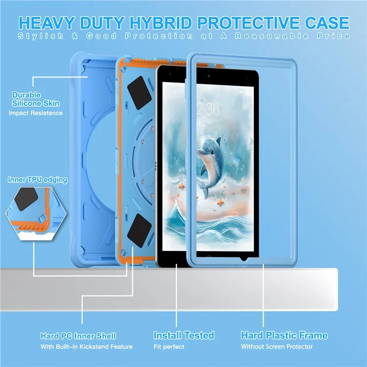 For iPad 10.2 (2021) / (2020) / (2019) Case Cute Dolphin Kickstand PC+Silicone+TPU Tablet Cover