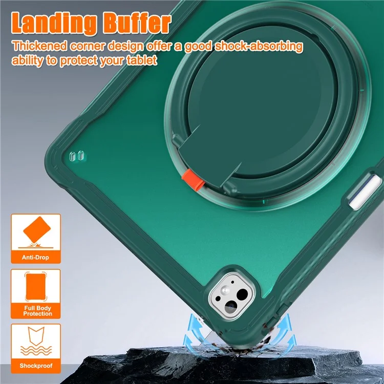 For iPad Pro 13 (2024) Case Rotary Kickstand PC+TPU+Silicone Tablet Cover - Midnight Green