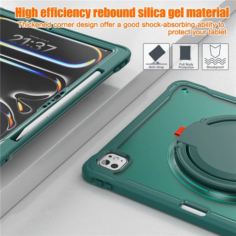 For iPad Pro 13 (2024) Case Rotary Kickstand PC+TPU+Silicone Tablet Cover - Midnight Green