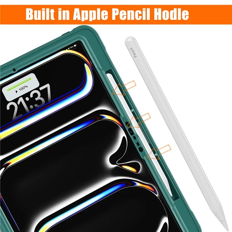 For iPad Pro 13 (2024) Case Rotary Kickstand PC+TPU+Silicone Tablet Cover - Midnight Green