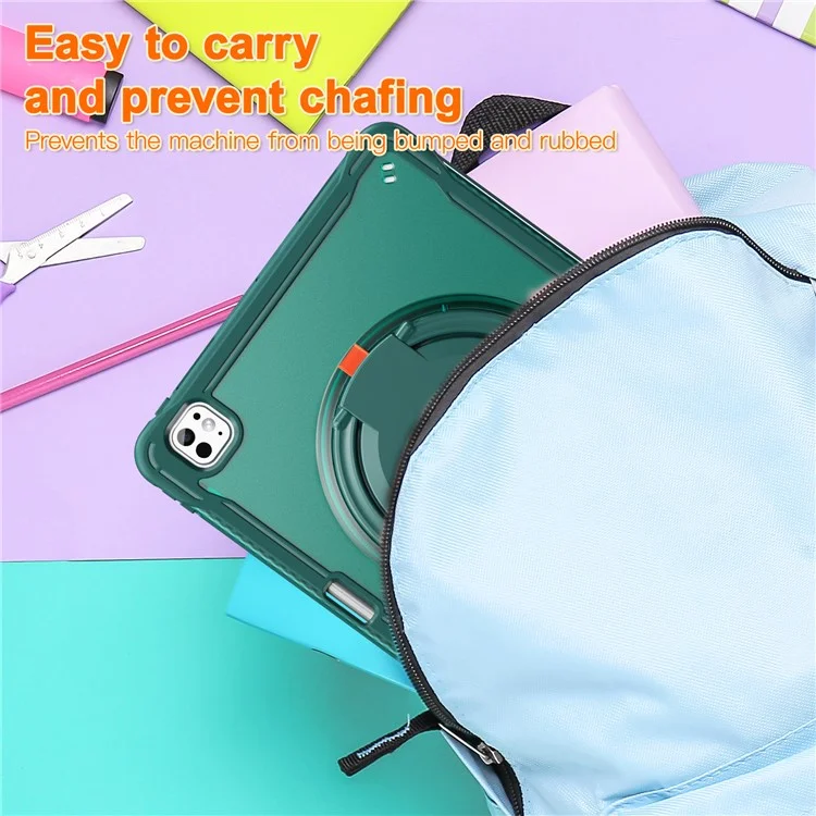 For iPad Pro 13 (2024) Case Rotary Kickstand PC+TPU+Silicone Tablet Cover - Midnight Green