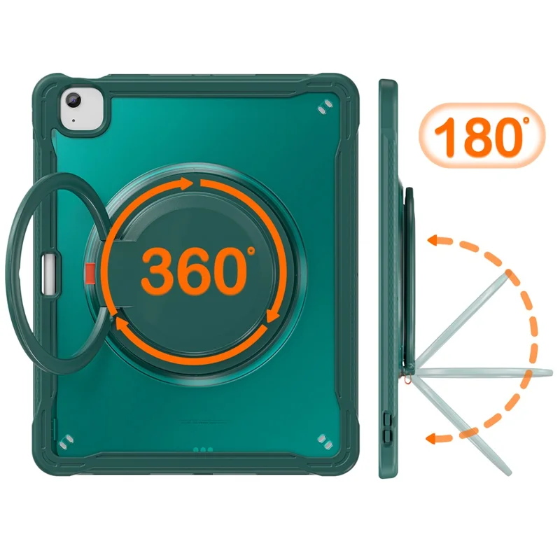 For iPad Air 13 (2025) / (2024) / Pro 12.9 (2022) / (2021) / (2020) / (2018) Case Rotary Kickstand PC+TPU+Silicone Tablet Cover - Midnight Green