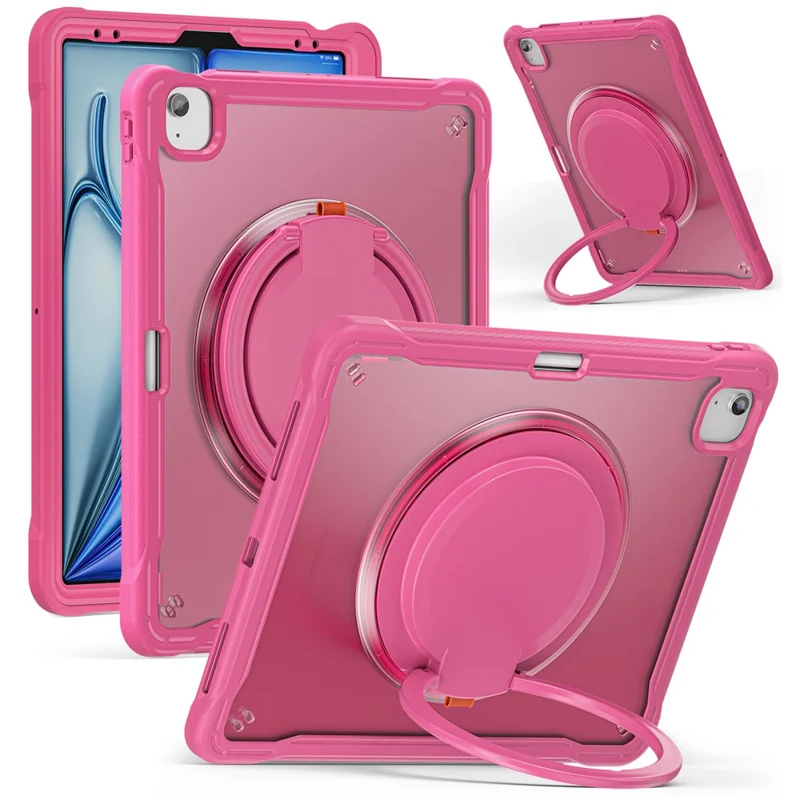 For iPad Air 13 (2025) / (2024) / Pro 12.9 (2022) / (2021) / (2020) / (2018) Case Rotary Kickstand PC+TPU+Silicone Tablet Cover - Rose