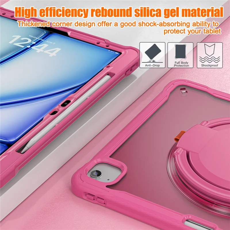 For iPad Air 13 (2025) / (2024) / Pro 12.9 (2022) / (2021) / (2020) / (2018) Case Rotary Kickstand PC+TPU+Silicone Tablet Cover - Rose