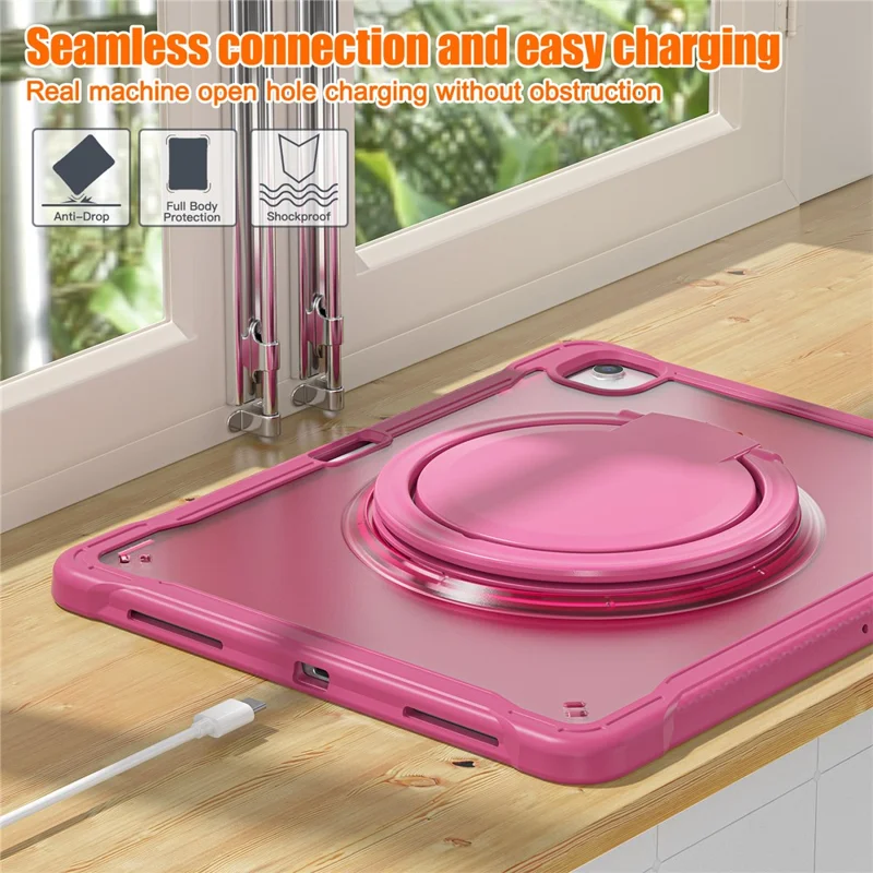 For iPad Air 13 (2025) / (2024) / Pro 12.9 (2022) / (2021) / (2020) / (2018) Case Rotary Kickstand PC+TPU+Silicone Tablet Cover - Rose