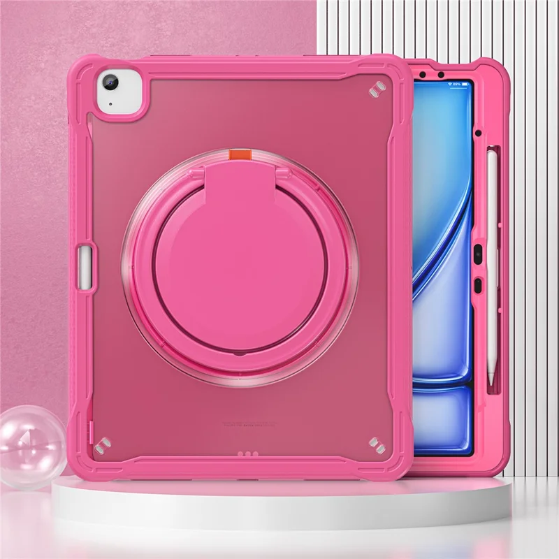 For iPad Air 13 (2025) / (2024) / Pro 12.9 (2022) / (2021) / (2020) / (2018) Case Rotary Kickstand PC+TPU+Silicone Tablet Cover - Rose