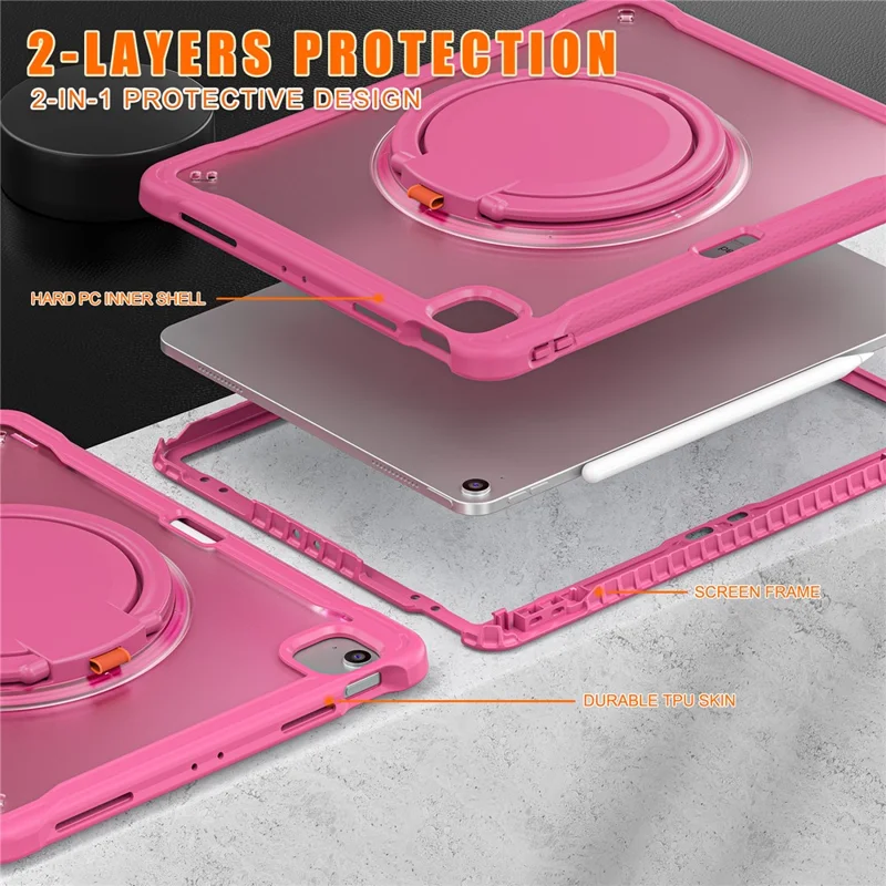 For iPad Air 13 (2025) / (2024) / Pro 12.9 (2022) / (2021) / (2020) / (2018) Case Rotary Kickstand PC+TPU+Silicone Tablet Cover - Rose