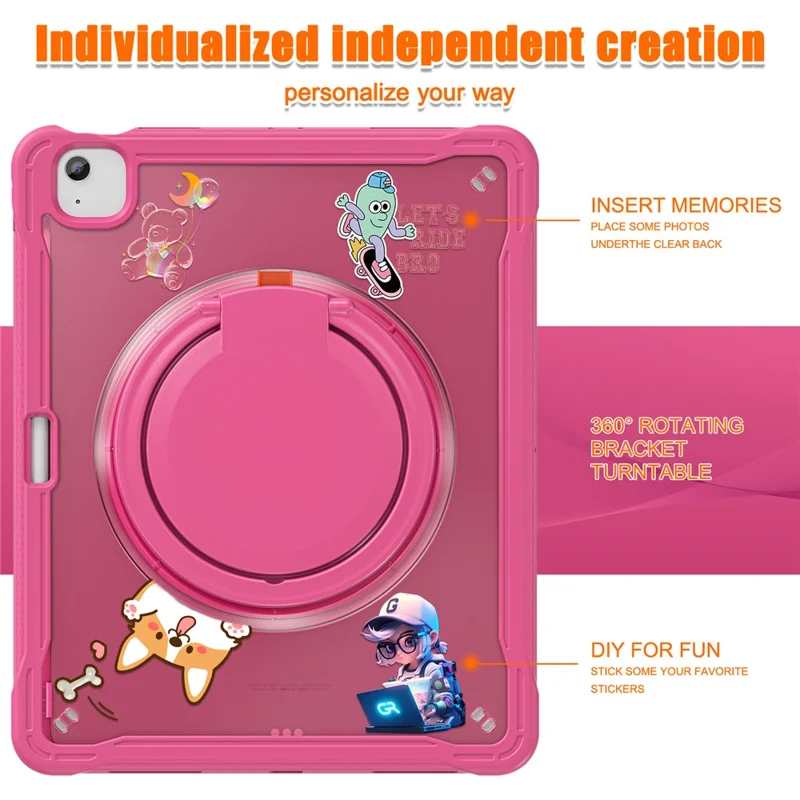 For iPad Air 13 (2025) / (2024) / Pro 12.9 (2022) / (2021) / (2020) / (2018) Case Rotary Kickstand PC+TPU+Silicone Tablet Cover - Rose
