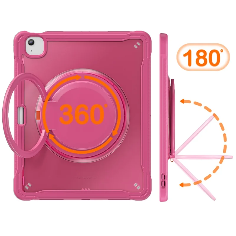 For iPad Air 13 (2025) / (2024) / Pro 12.9 (2022) / (2021) / (2020) / (2018) Case Rotary Kickstand PC+TPU+Silicone Tablet Cover - Rose