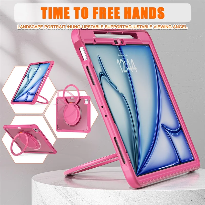 For iPad Air 13 (2025) / (2024) / Pro 12.9 (2022) / (2021) / (2020) / (2018) Case Rotary Kickstand PC+TPU+Silicone Tablet Cover - Rose