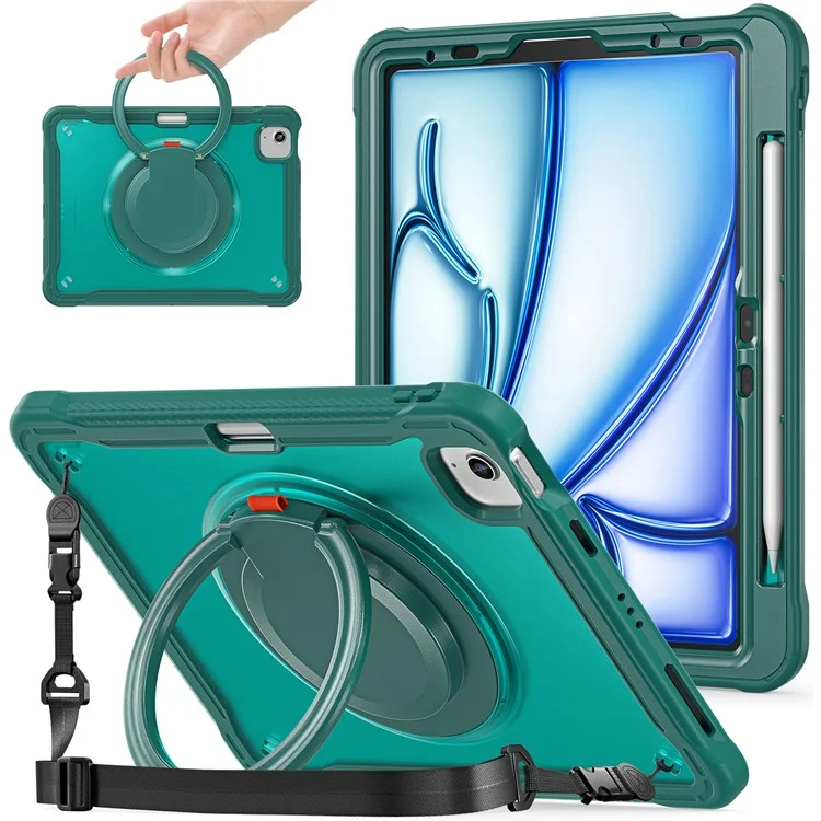 para ipad air 11 (2024) / air (2022) /(2020) / ipad pro 11 (2022) /(2021) /(2020) /(2018) cubierta de pata con correa para el hombro - verde de medianoche