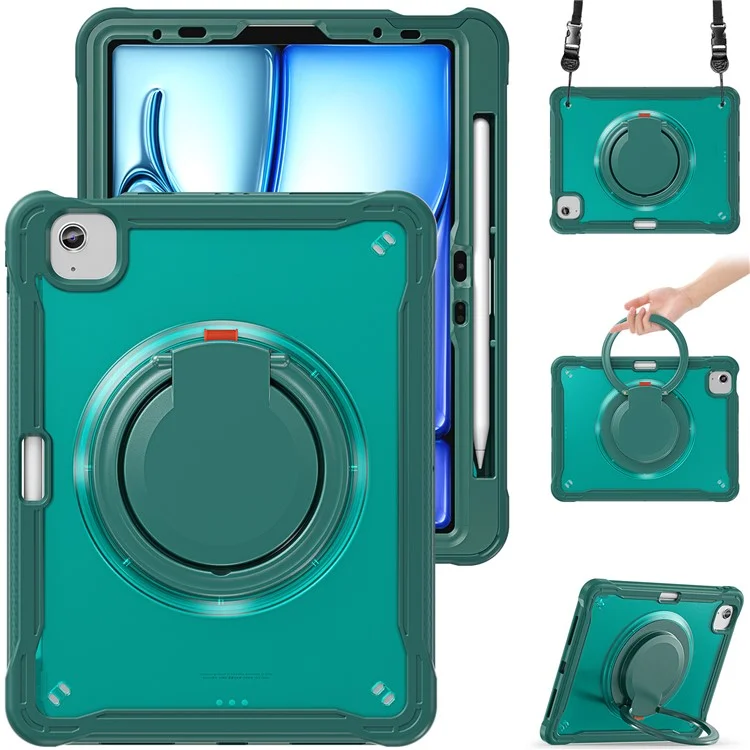 para ipad air 11 (2024) / air (2022) /(2020) / ipad pro 11 (2022) /(2021) /(2020) /(2018) cubierta de pata con correa para el hombro - verde de medianoche
