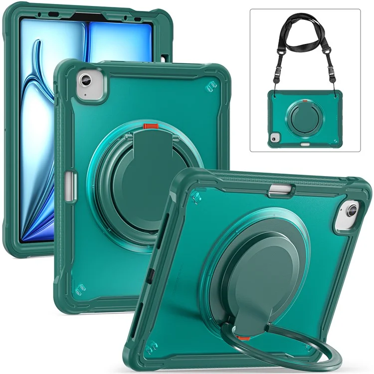 para ipad air 11 (2024) / air (2022) /(2020) / ipad pro 11 (2022) /(2021) /(2020) /(2018) cubierta de pata con correa para el hombro - verde de medianoche
