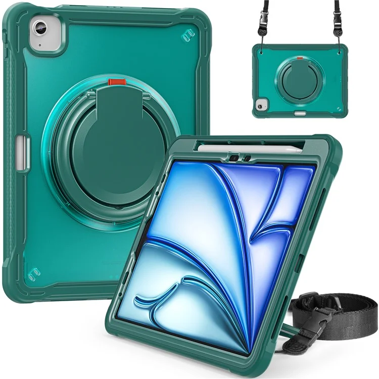 para ipad air 11 (2024) / air (2022) /(2020) / ipad pro 11 (2022) /(2021) /(2020) /(2018) cubierta de pata con correa para el hombro - verde de medianoche