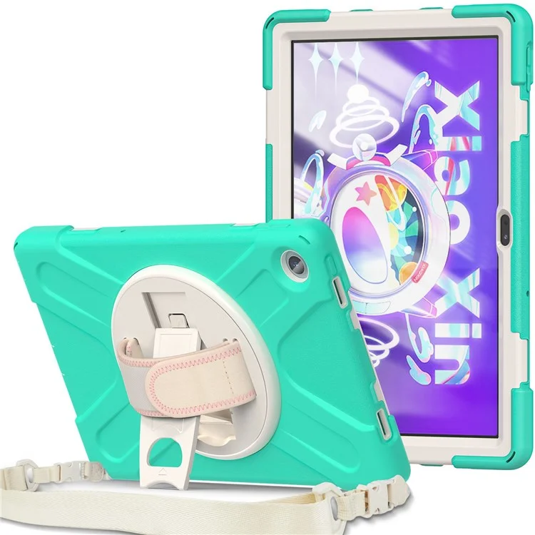 Per Lenovo Tab M10 Plus (Gen 3) 10,6 Pollici TB-125F/TB-128F a 360 Gradi Candata a Mano Rotabile Canda di Tavoletta PC + Copertina di Cavallino in Silicone Con Spallatta - Menta Verde