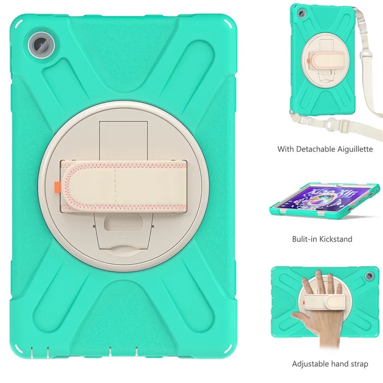 Per Lenovo Tab M10 Plus (Gen 3) 10,6 Pollici TB-125F/TB-128F a 360 Gradi Candata a Mano Rotabile Canda di Tavoletta PC + Copertina di Cavallino in Silicone Con Spallatta - Menta Verde