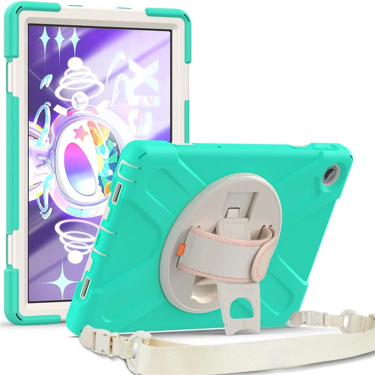 Per Lenovo Tab M10 Plus (Gen 3) 10,6 Pollici TB-125F/TB-128F a 360 Gradi Candata a Mano Rotabile Canda di Tavoletta PC + Copertina di Cavallino in Silicone Con Spallatta - Menta Verde