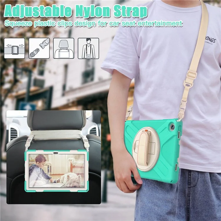 Per Lenovo Tab M10 Plus (Gen 3) 10,6 Pollici TB-125F/TB-128F a 360 Gradi Candata a Mano Rotabile Canda di Tavoletta PC + Copertina di Cavallino in Silicone Con Spallatta - Menta Verde