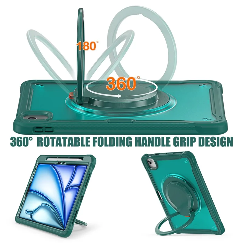 For iPad Air 11 (2025) / (2024) / Air (2022) / (2020) / Pro 11 (2022) / (2021) / (2020) / (2018) Case Rotary Kickstand Tablet Cover - Midnight Green