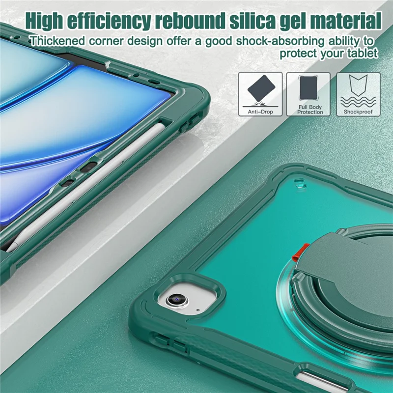 For iPad Air 11 (2025) / (2024) / Air (2022) / (2020) / Pro 11 (2022) / (2021) / (2020) / (2018) Case Rotary Kickstand Tablet Cover - Midnight Green