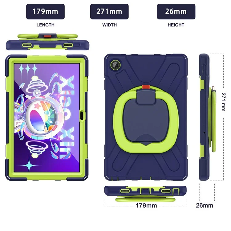 Para Lenovo Tab M10 Plus (3ª Geração) / Xiaoxin Pad 2022 10.6 polegadas TB-125F / TB-128F PC + Capa Antiimpacto de Silicone Antiadesiva para Tablet com Alça Rotativa e Suporte - Azul Marinho / Verde Amarelado