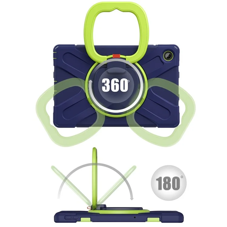 Para Lenovo Tab M10 Plus (3ª Geração) / Xiaoxin Pad 2022 10.6 polegadas TB-125F / TB-128F PC + Capa Antiimpacto de Silicone Antiadesiva para Tablet com Alça Rotativa e Suporte - Azul Marinho / Verde Amarelado