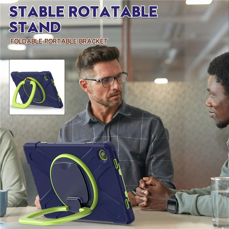 Para Lenovo Tab M10 Plus (3ª Geração) / Xiaoxin Pad 2022 10.6 polegadas TB-125F / TB-128F PC + Capa Antiimpacto de Silicone Antiadesiva para Tablet com Alça Rotativa e Suporte - Azul Marinho / Verde Amarelado