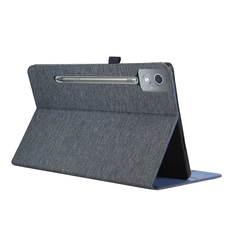 For Lenovo Xiaoxin Pad Pro 12.7 inch Leather Case Card Holder Cloth Texture Tablet Stand Cover - Blue