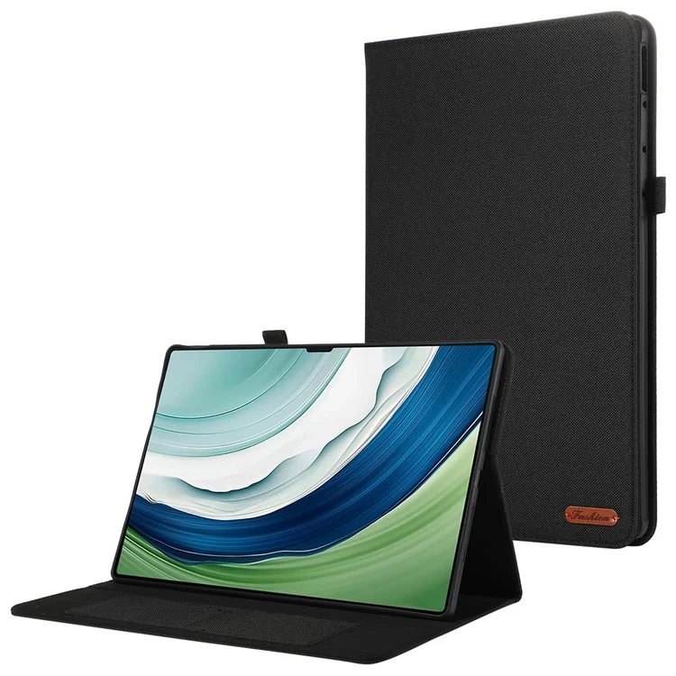 Чехол для Huawei MatePad Pro 12.2 (2024) из искусственной кожи с держателем для карт, тканевой текстурой и подставкой для планшета - черный