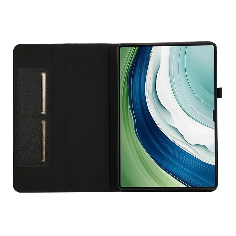 Чехол для Huawei MatePad Pro 12.2 (2024) из искусственной кожи с держателем для карт, тканевой текстурой и подставкой для планшета - черный