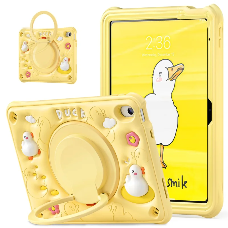 For iPad (2025) / 10.9 (2022) Case Cartoon Duck Kickstand PC+Silicone+TPU Tablet Cover