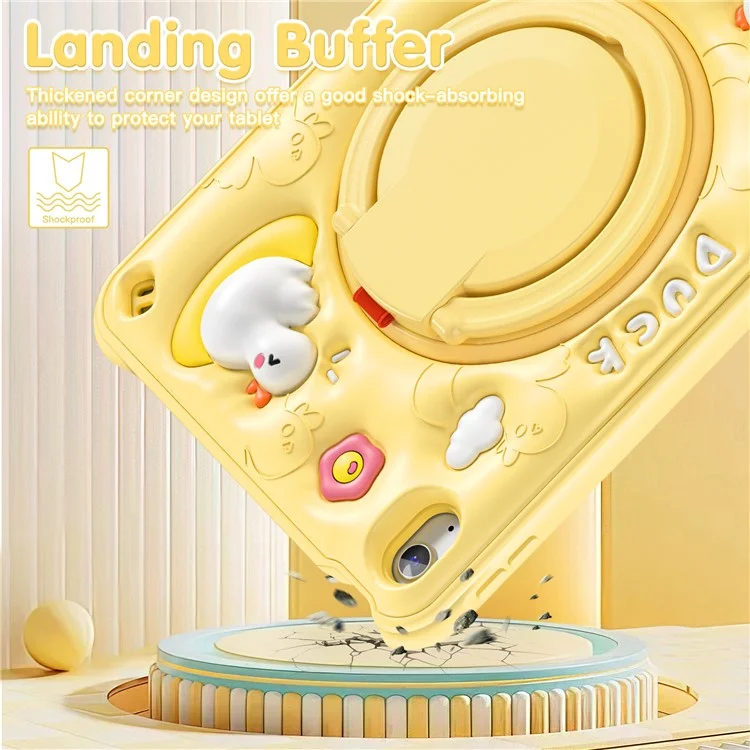 For iPad (2025) / 10.9 (2022) Case Cartoon Duck Kickstand PC+Silicone+TPU Tablet Cover
