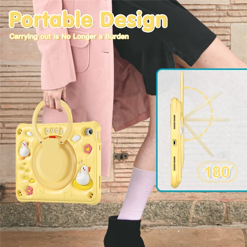 For iPad (2025) / 10.9 (2022) Case Cartoon Duck Kickstand PC+Silicone+TPU Tablet Cover
